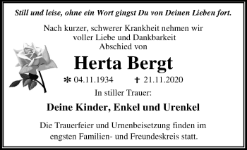 Traueranzeige von Herta Bergt von Super Sonntag Dessau-Roßlau / Wittenberg