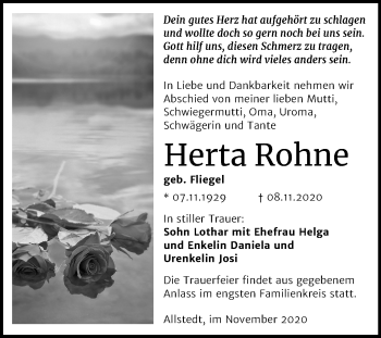 Traueranzeige von Herta Rohne von Mitteldeutsche Zeitung Sangerhausen