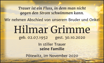 Traueranzeige von Hilmar Grimme von Mitteldeutsche Zeitung Zeitz