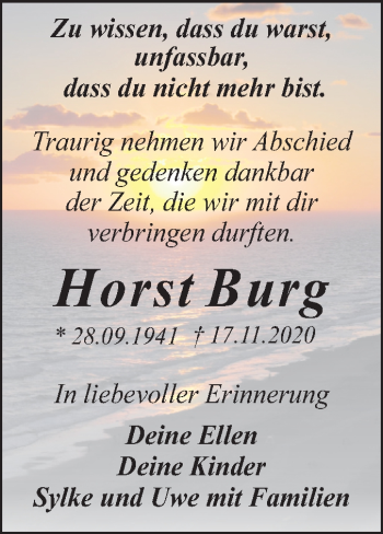 Traueranzeige von Horst Burg von Super Sonntag Köthen