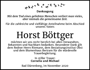Traueranzeige von Horst Böttger von Super Sonntag Merseburg/Querfurt