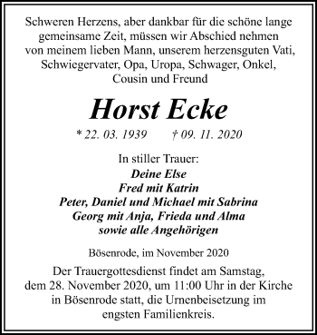 Traueranzeige von Horst Ecke von Mitteldeutsche Zeitung Sangerhausen