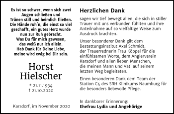 Traueranzeige von Horst Hielscher von Mitteldeutsche Zeitung Naumburg/Nebra