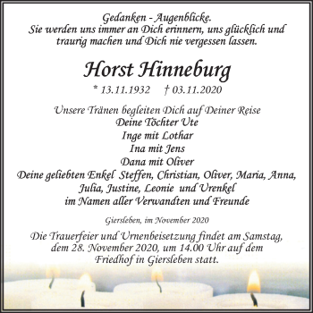 Traueranzeige von Horst Hinneburg von Super Sonntag Aschersleben