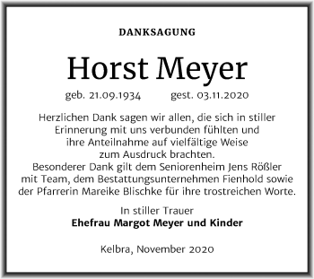 Traueranzeige von Horst Meyer von Mitteldeutsche Zeitung Sangerhausen