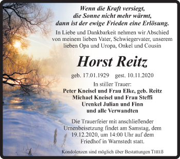 Traueranzeige von Horst Reitz von Mitteldeutsche Zeitung Quedlinburg
