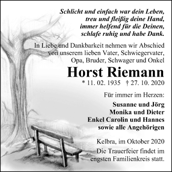 Traueranzeige von Horst Riemann von Mitteldeutsche Zeitung Sangerhausen