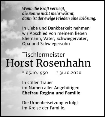 Traueranzeige von Horst Rosenhahn von Mitteldeutsche Zeitung Bernburg