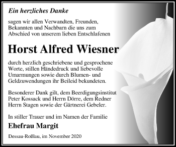 Traueranzeige von Horst Alfred Wiesner von Mitteldeutsche Zeitung Dessau-Roßlau