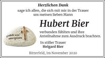 Traueranzeige von Hubert Bier von Wochenspiegel Bitterfeld