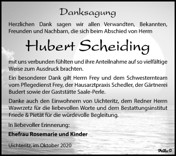 Traueranzeige von Hubert Scheiding von Wochenspiegel Weißenfels
