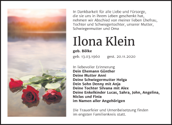 Traueranzeige von Ilona Klein von Super Sonntag Wittenberg