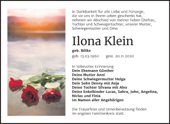 Traueranzeige von Ilona Klein von Mitteldeutsche Zeitung Wittenberg