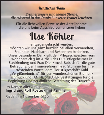 Traueranzeige von Ilse Köhler von Super Sonntag Quedlinburg