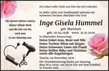 Traueranzeige von Inge Gisela Hummel von Wochenspiegel Weißenfels