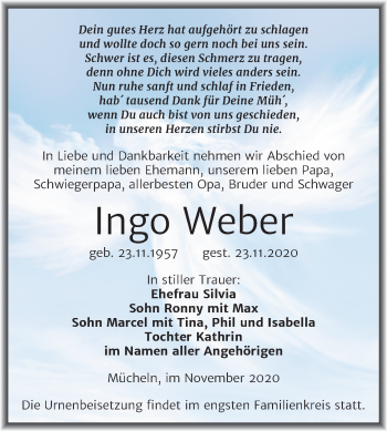 Traueranzeige von Ingo Weber von Super Sonntag Merseburg/Querfurt
