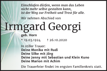 Traueranzeige von Irmgard Georgi von Super Sonntag Dessau-Roßlau
