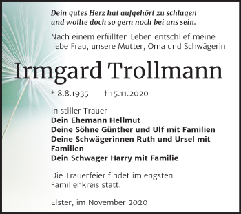 Traueranzeige von Irmgard Trollmann von Super Sonntag Wittenberg