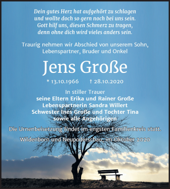 Traueranzeige von Jens Große von Mitteldeutsche Zeitung Zeitz