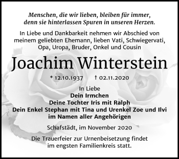 Traueranzeige von Joachim Winterstein von Super Sonntag Merseburg/Querfurt