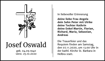 Traueranzeige von Josef Oswald von Wochenspiegel Mansfelder Land