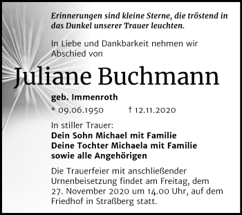 Traueranzeige von Juliane Buchmann von Mitteldeutsche Zeitung Quedlinburg