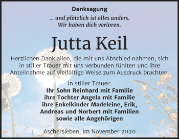 Traueranzeige von Jutta Keil von Mitteldeutsche Zeitung Aschersleben