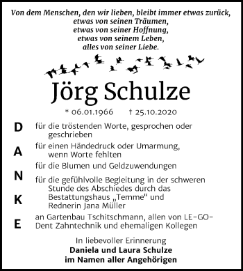 Traueranzeige von Jörg Schulze von Wochenspiegel Bitterfeld