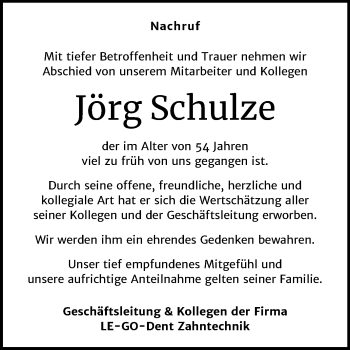 Traueranzeige von Jörg Schulze von Super Sonntag Wittenberg