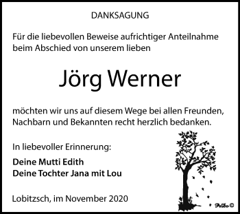 Traueranzeige von Jörg Werner von Wochenspiegel Weißenfels