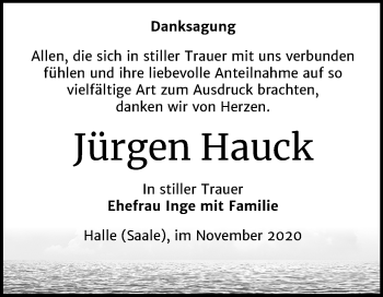 Traueranzeige von Jürgen Hauck von Mitteldeutsche Zeitung Halle/Saalkreis