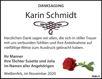 Traueranzeige von Karin Schmidt von Mitteldeutsche Zeitung Weißenfels
