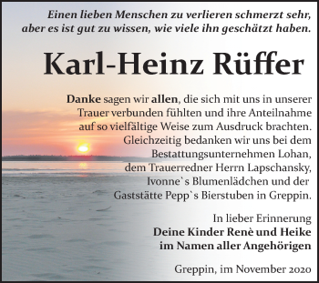 Traueranzeige von Karl-Heinz Rüffer von Mitteldeutsche Zeitung Bitterfeld
