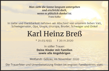 Traueranzeige von Karl Heinz Breß von Mitteldeutsche Zeitung Köthen
