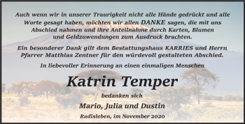 Traueranzeige von Katrin Temper von Mitteldeutsche Zeitung Quedlinburg