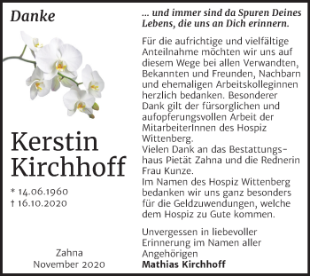Traueranzeige von Kerstin Kirchhoff von Super Sonntag Wittenberg