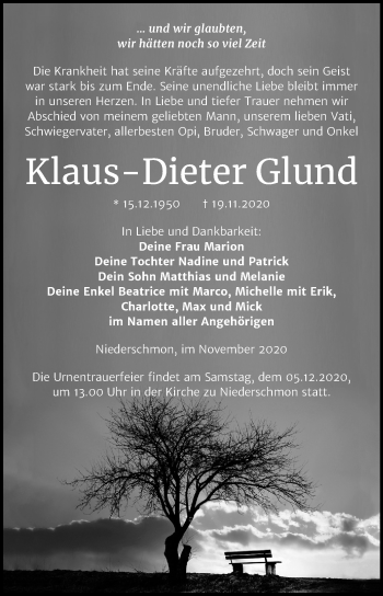 Traueranzeige von Klaus-Dieter Glund von Super Sonntag Merseburg/Querfurt