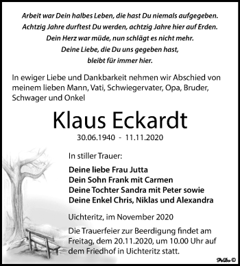 Traueranzeige von Klaus Eckardt von Wochenspiegel Weißenfels