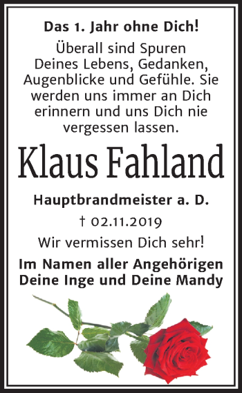 Traueranzeige von Klaus Fahland von Super Sonntag Dessau-Roßlau