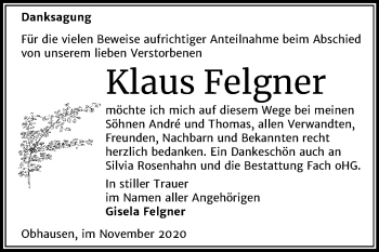 Traueranzeige von Klaus Felgner von Super Sonntag Merseburg/Querfurt
