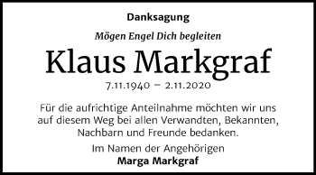 Traueranzeige von Klaus Markgraf von Super Sonntag Wittenberg