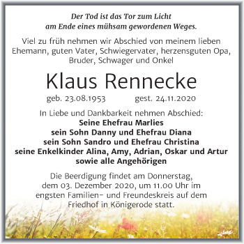 Traueranzeige von Klaus Rennecke von Super Sonntag Quedlinburg