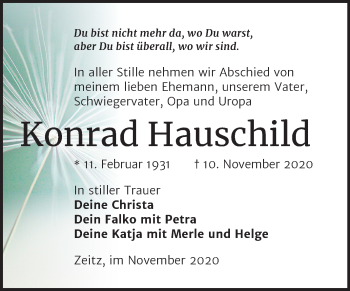 Traueranzeige von Konrad Hauschild von Super Sonntag Zeitz
