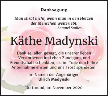 Traueranzeige von Käthe Madynski von Super Sonntag Sangerhausen