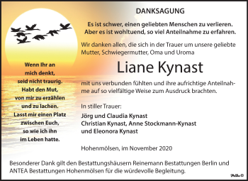 Traueranzeige von Liane Kynast von Mitteldeutsche Zeitung Weißenfels