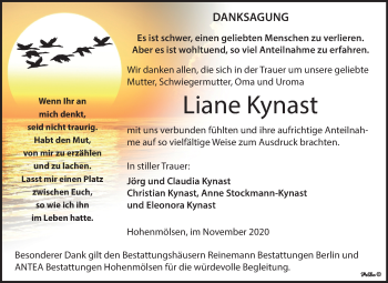 Traueranzeige von Liane Kynast von Wochenspiegel Weißenfels
