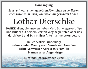 Traueranzeige von Lothar Dierschke von Mitteldeutsche Zeitung Merseburg/Querfurt