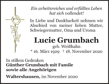 Traueranzeige von Lucie Grumbach von Mitteldeutsche Zeitung Merseburg/Querfurt