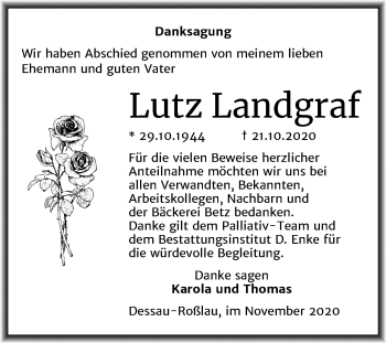 Traueranzeige von Lutz Landgraf von Mitteldeutsche Zeitung Dessau-Roßlau