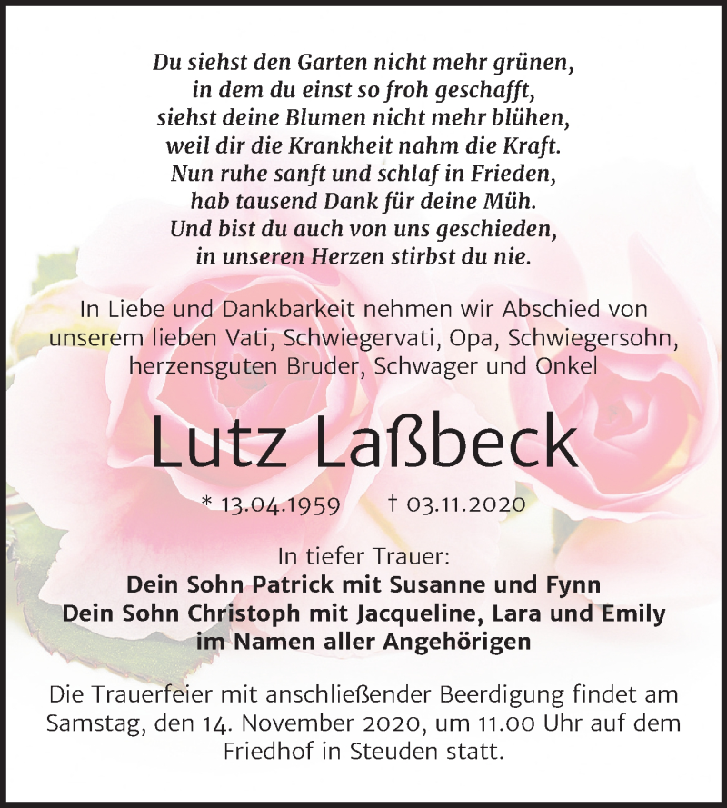  Traueranzeige für Lutz Laßbeck vom 07.11.2020 aus Mitteldeutsche Zeitung Halle/Saalkreis
